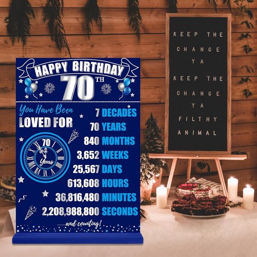 Back in 1956 70th Birthday Decorations - Two-Sided Wooden Table Sign with Stand | Blue & Silver