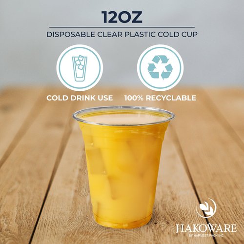 [200 COUNT]HAKOWARE by Harvest Pack 12 oz Ultra Clear Plastic Cold Cups, Disposable PET Wedding Party Drinking Cups Tumblers, Iced Coffee Beer Juice Cold Beverage