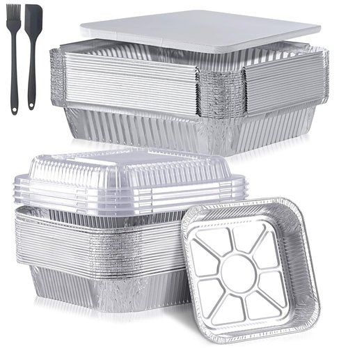 40 Pack Disposable Aluminum Foil Pans with Lids - 9x9 & 8x8 Square for Meal Prep and Cooking
