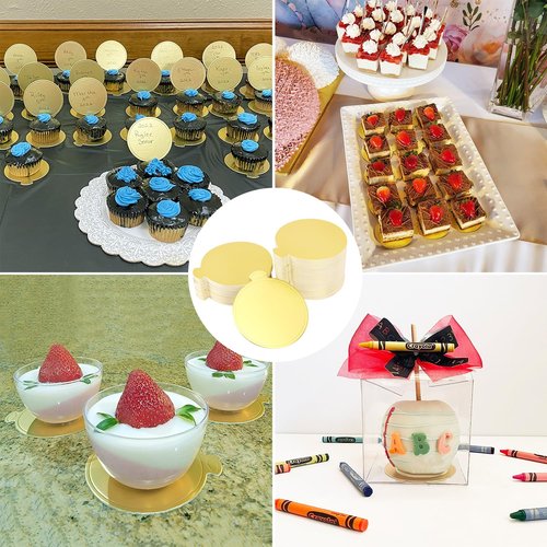 IHDYPPEW 600PCS 3inch Mini Cake Boards, Premium Round Golden Mousse Cake Boards, Versatile Cupcake Bases & Dessert Displays, Perfect for Parties and Special Occasions