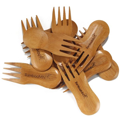 BambooMN Solid Bamboo Stubby Spork 4" - All Natural Reusable Utensils - 30 pcs