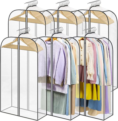 LANDNEOO Clear Garment Bags - 6 Pack Zippered Clothes Storage for Coats, Dresses & Furs | 40'' Long