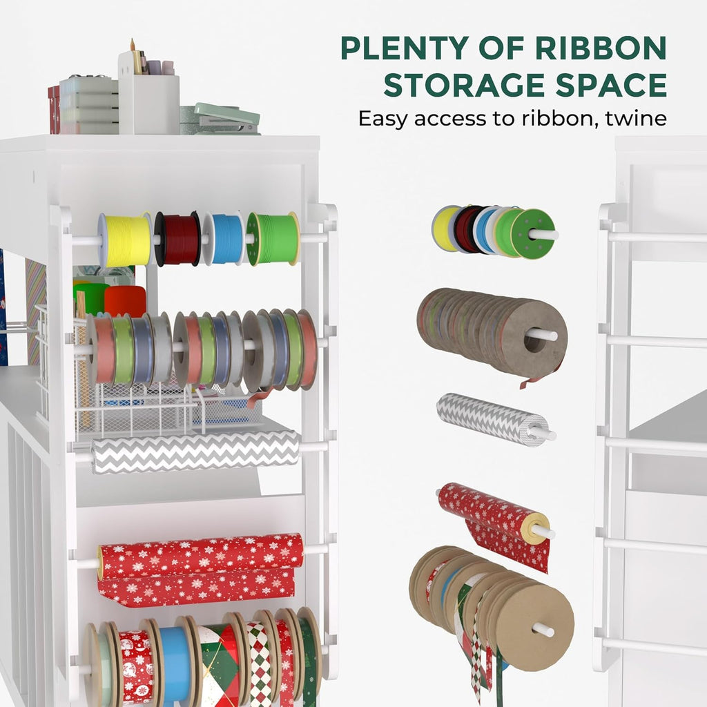 Regine Switzerland Wrapping Paper Organizer - Stylish Craft Cart with 3 Wooden Drawers | White