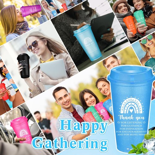 Skylety Thank You Gifts 16 oz Coffee Cups Bulk Employee Appreciation Gift Inspirational Tumbler with Lid Reusable Plastic Coffee Cup for Coworker Staff Women Teacher (Classic Colors,96 Pcs)