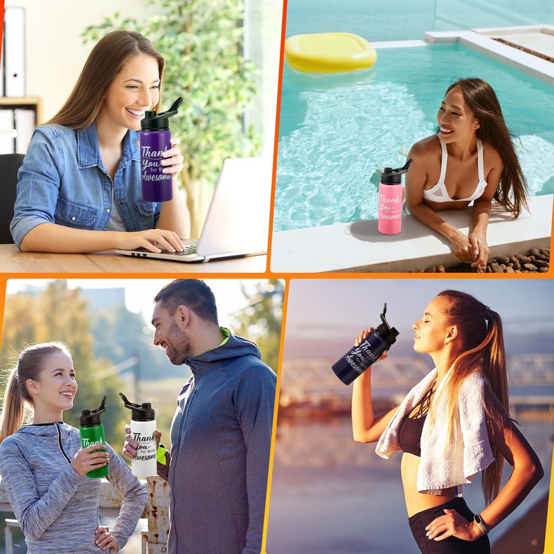 Mumufy 24 Pcs Thank You Water Bottles Bulk 20 oz Reusable Aluminum Leakproof Sports Water Bottle with Snap Lid Employee Appreciation Gifts for Team Staff Coworker Teacher(Mixed Color)