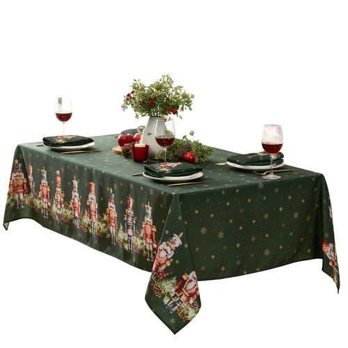 Newbridge Christmas Nutcracker Border 60 x 84 Inch Rectangle Fabric Tablecloth, Hunter Green Holiday Table Cover for Dinner Party and Banquet