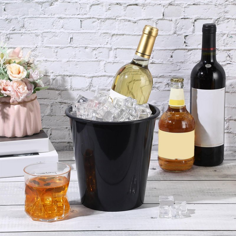 Layhit 24 Pcs Plastic Ice Buckets for Parties 3 Liters Wine Bucket Portable Ice Holder Disposable Wine Cooler for Party Wedding Party Beverages Champagne Soda and Beer (Black)