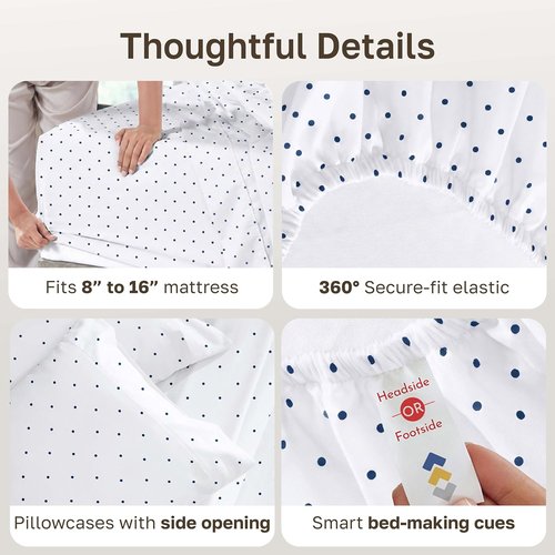 California Design Den Cal King Sheet Set - 100% Soft Cotton, 400 TC, Award-Winning Sateen Finish, Deep Pockets - Polka Dot