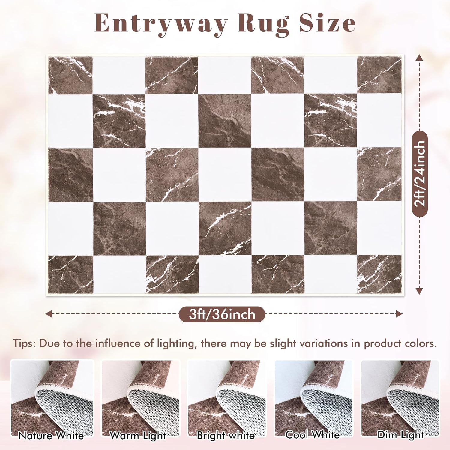 Yinhua Checkered Rug - Washable Brown and White Area Rug | Soft Non-Slip 2x3 Entryway Mat