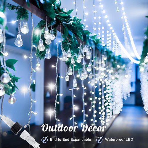 HEYFUNi LED Curtain Lights - 9.8Ft x 9.8Ft Outdoor Fairy Lights with 8 Modes - Perfect for Bedroom, Wedding, and Holiday Decor