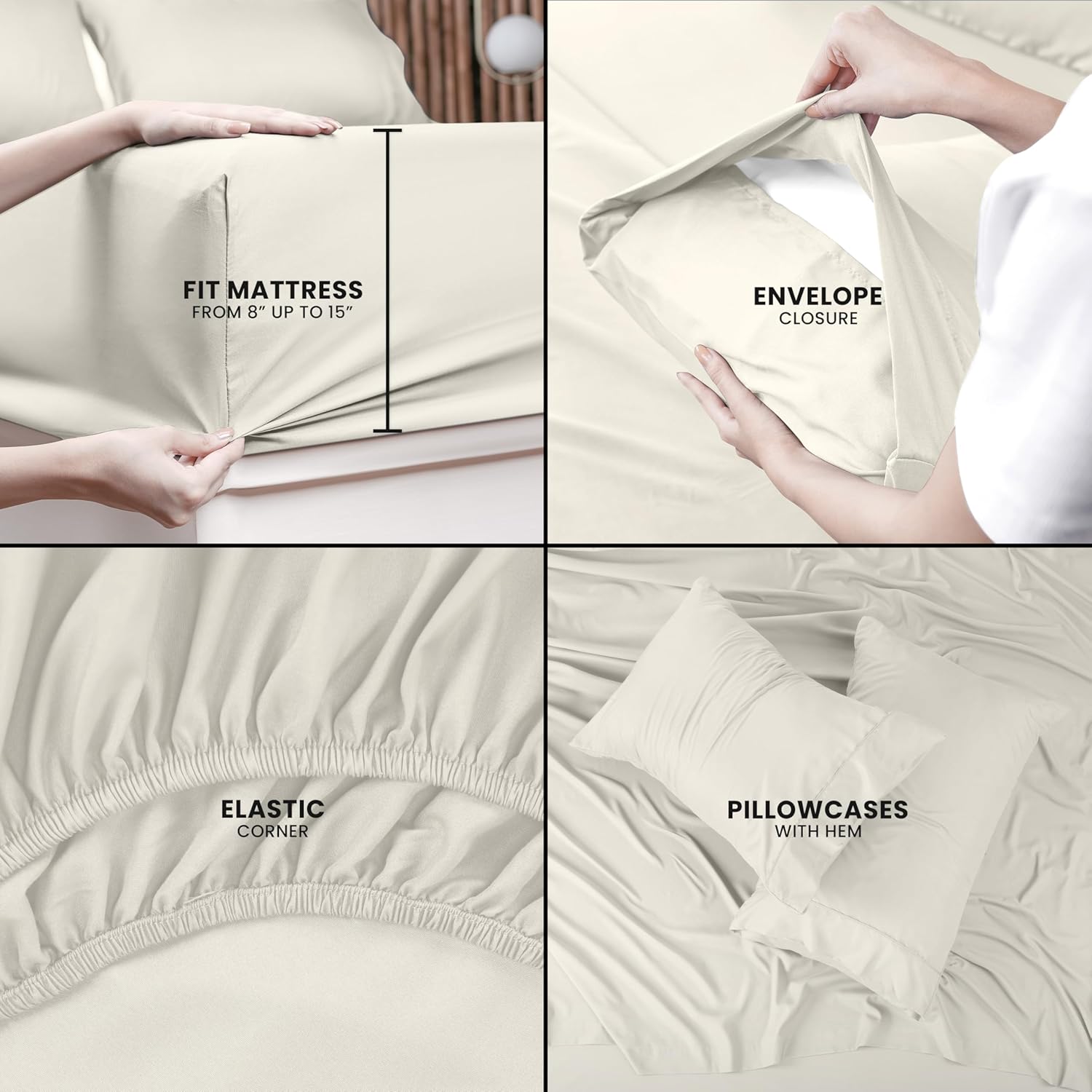 Utopia Bedding Queen Size Sheet Set - Soft & Breathable Microfiber, 4-Piece Ivory Collection
