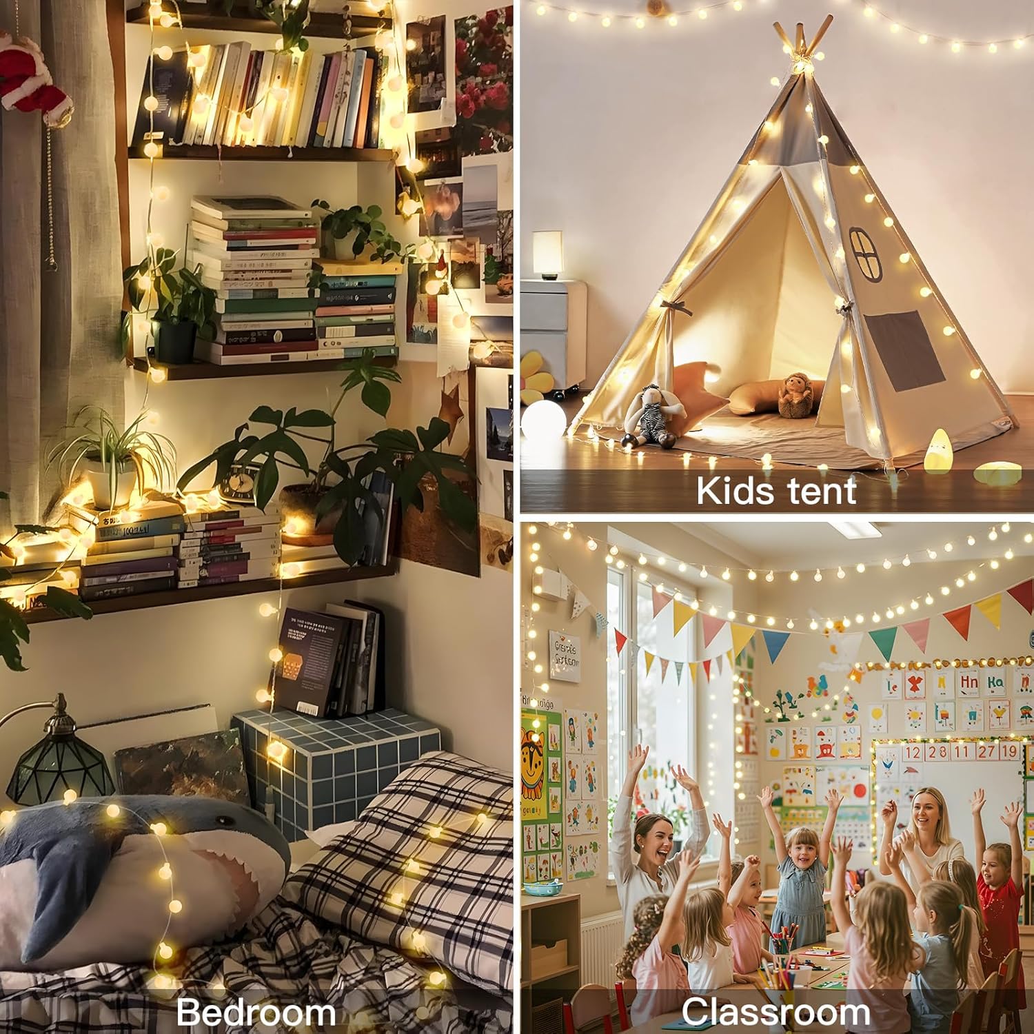 Suddus Globe String Lights - 99ft 300 LED Indoor/Outdoor Fairy Lights with Remote | Warm White
