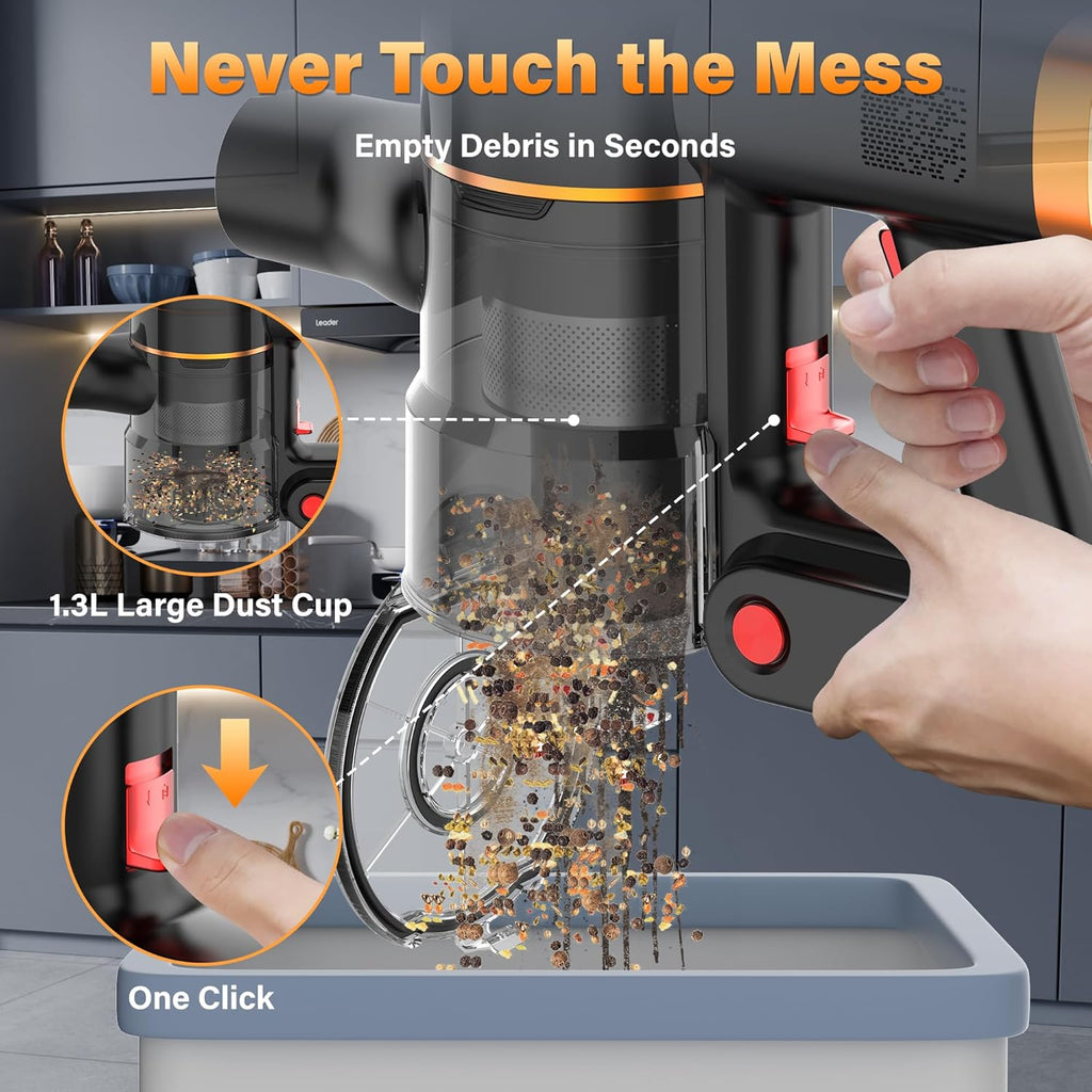 Tikom V500 Cordless Vacuum Cleaner - 40000Pa Powerful Suction, LED Touch Screen, Lightweight Design for Pet Hair & Hard Floors