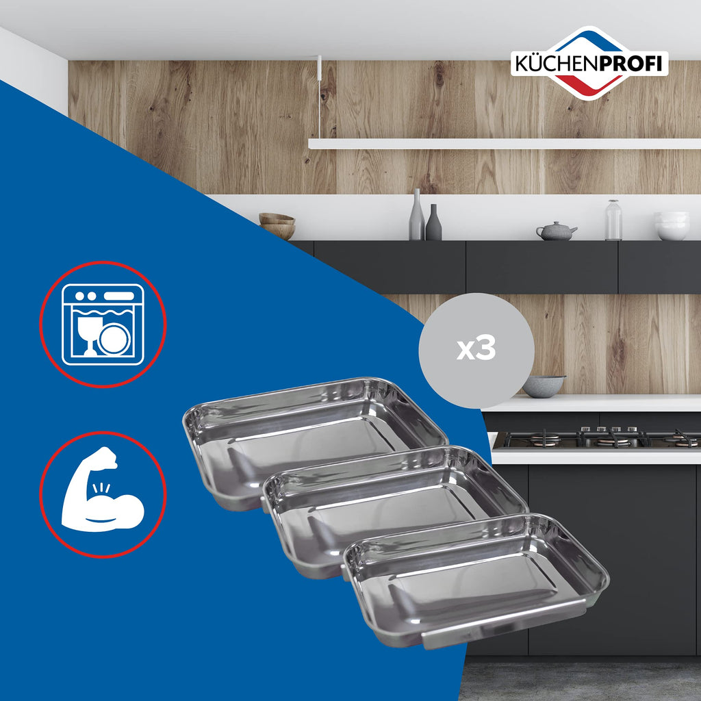 Küchenprofi Stainless Steel Breading Set, No Mess Linking, Overlapping Breading Trays, Set of 3
