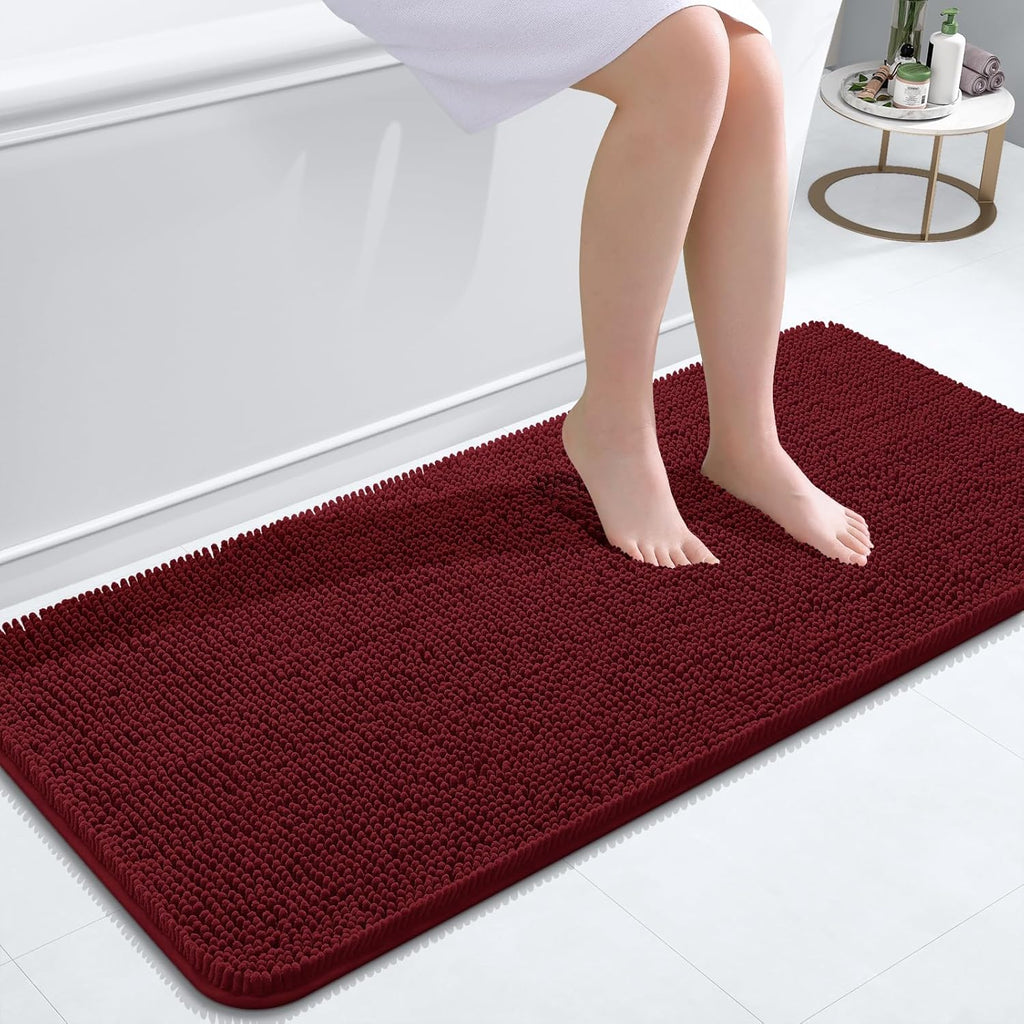 OLANLY Bathroom Runner Rugs - Soft Absorbent Chenille Bath Mats | Quick-Dry, Machine Washable, 47x20, Burgundy