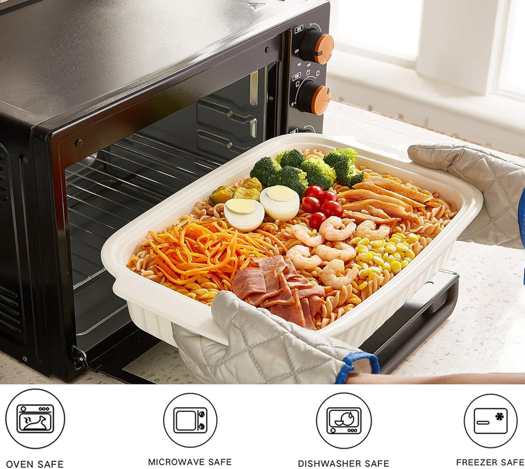 Regine Switzerland Large Baking Dish - 5.5 Quart Ceramic Lasagna Pan with Lid | Dishwasher & Microwave Safe, White