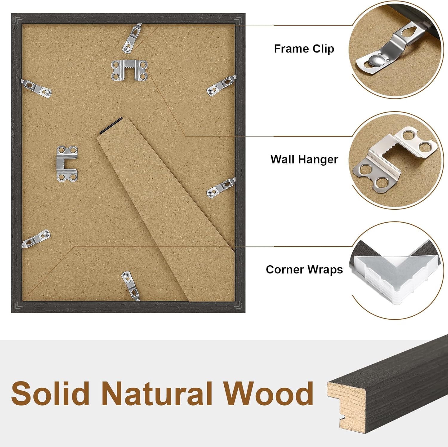 Vittanly Solid Wood Picture Frame - 8.5x11 with Plexiglass & 6x8 Mat | Charcoal Black, Wall Hanging or Tabletop