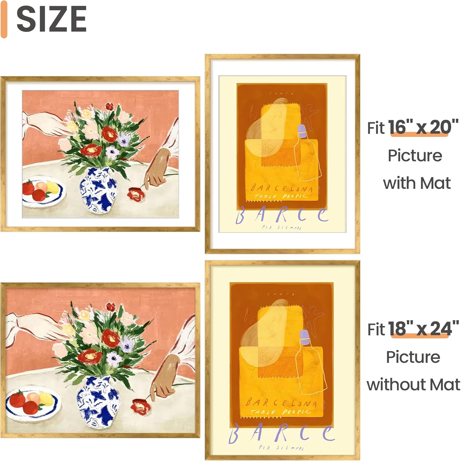 Upsimples 18x24 Picture Frame - Display 16x20 Photos with Mat or 18x24 Without - Bronze Finish, 1 Pack