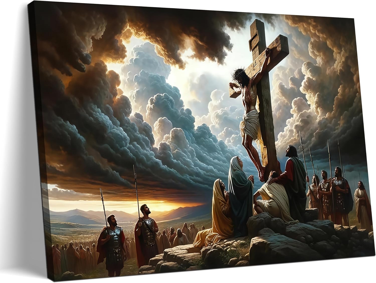 Yaneiro Framed Jesus Canvas Wall Art - Good Friday Christian Decor | 12x16 Inch Cross Print for Home & Church