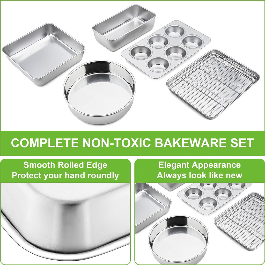 P&P CHEF 6-Piece Toaster Oven Bakeware Set - Stainless Steel, Non-Toxic & Easy to Clean
