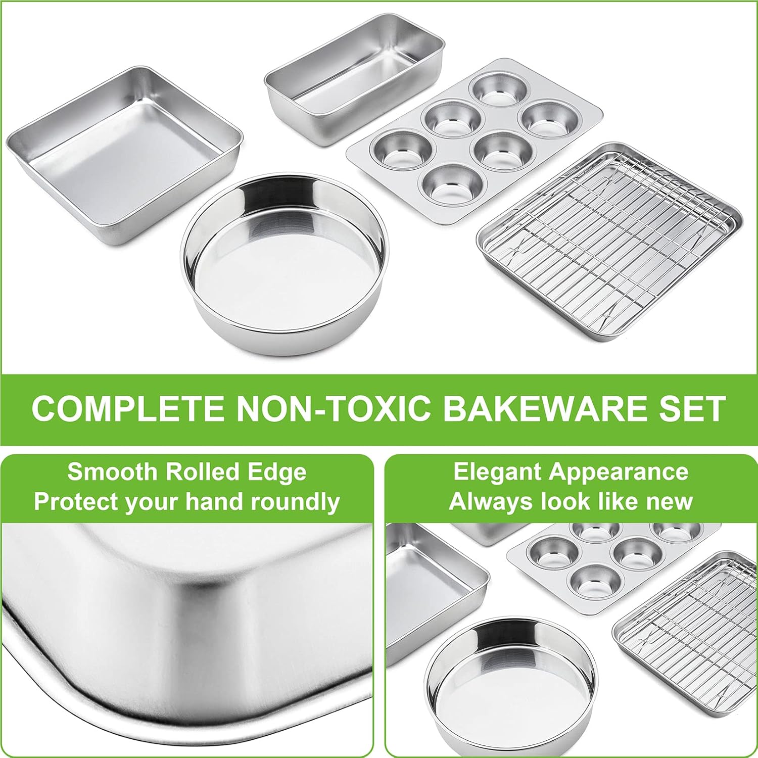 P&P CHEF 6-Piece Toaster Oven Bakeware Set - Stainless Steel, Non-Toxic & Easy to Clean