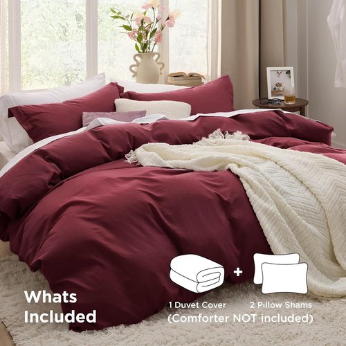 Bedsure Winery Duvet Cover Set - Extra Soft Queen Size Bedding, 3 Pieces with Zipper Closure & Pillow Shams