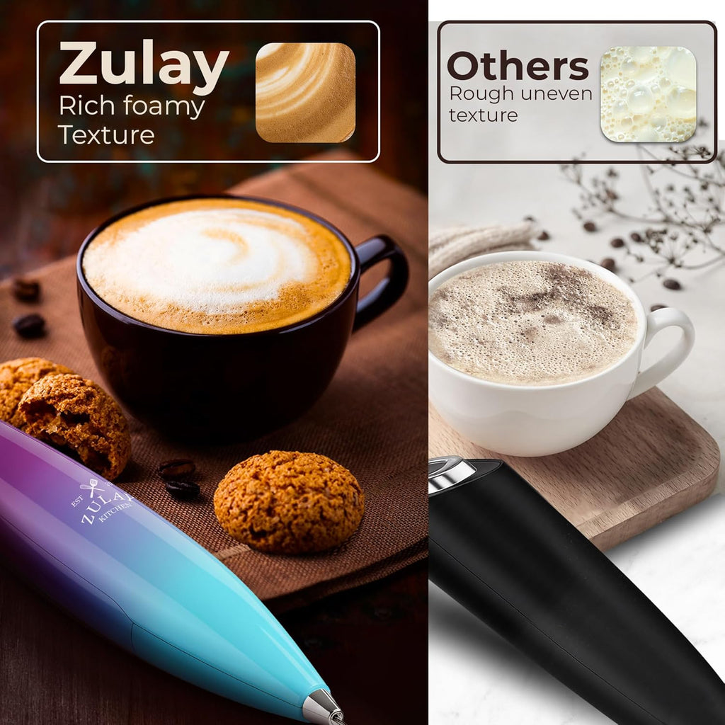Zulay Kitchen Tornado Triple Whisk Milk Frother - Handheld Foam Maker for Coffee & Lattes - Includes 4 Duracell Batteries