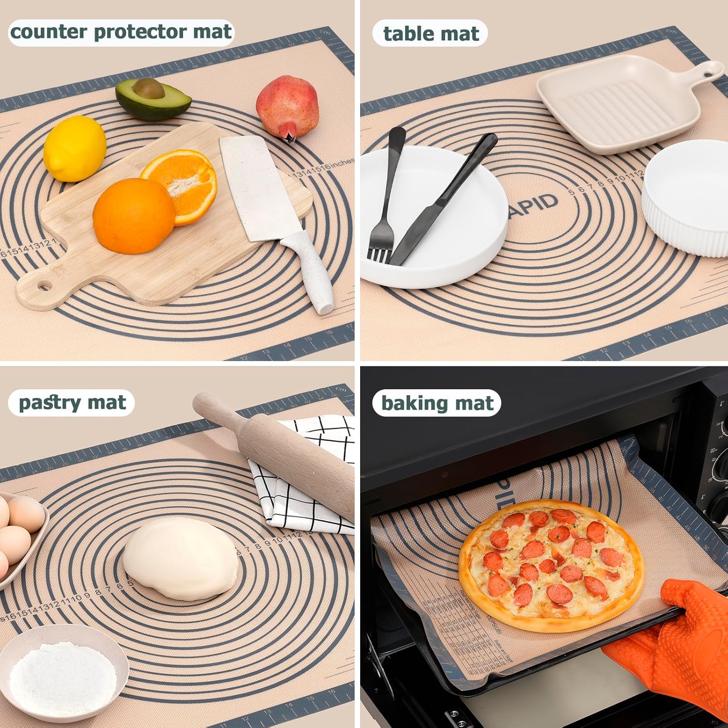 Sapid Extra Thick Silicone Baking Mat - Non-Slip with Measurements | Extra Large 20" x 28" Gray Dough Rolling Mat