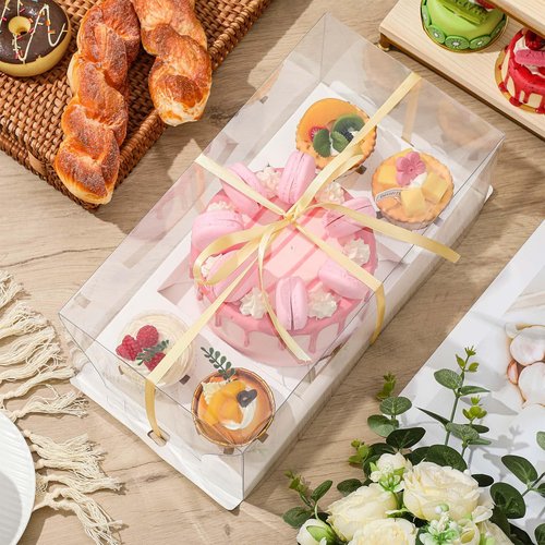 Sayglossy 6 Pack 1+4 Bento Cake Boxes Bento Cakes and Cupcakes Combo Clear Box Fit 4 Cupcakes and 1 Mini Cake for Valentine's Day Wedding Birthday Party Treats Donuts Muffins Bakery Supplies