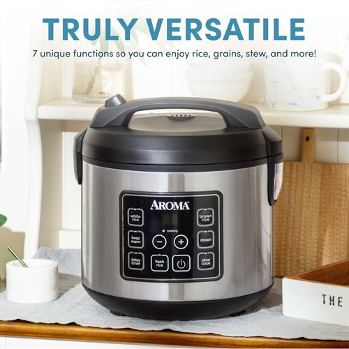 AROMA® 20-Cup (Cooked) / 10-Cup (Uncooked) Digital Rice Cooker, Multicooker, Slow Cooker, Steamer, Flash Rice, Keep Warm, Sensor Logic® Technology, Stainless Steel Exterior