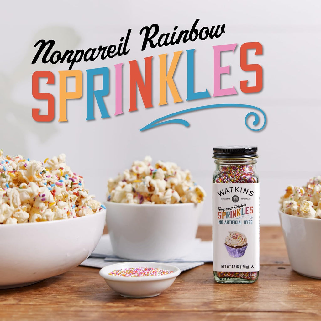 Watkins Gourmet Decorating Sprinkles - Rainbow Nonpareils, 4.2 Oz Jar for Vibrant Baking Decor