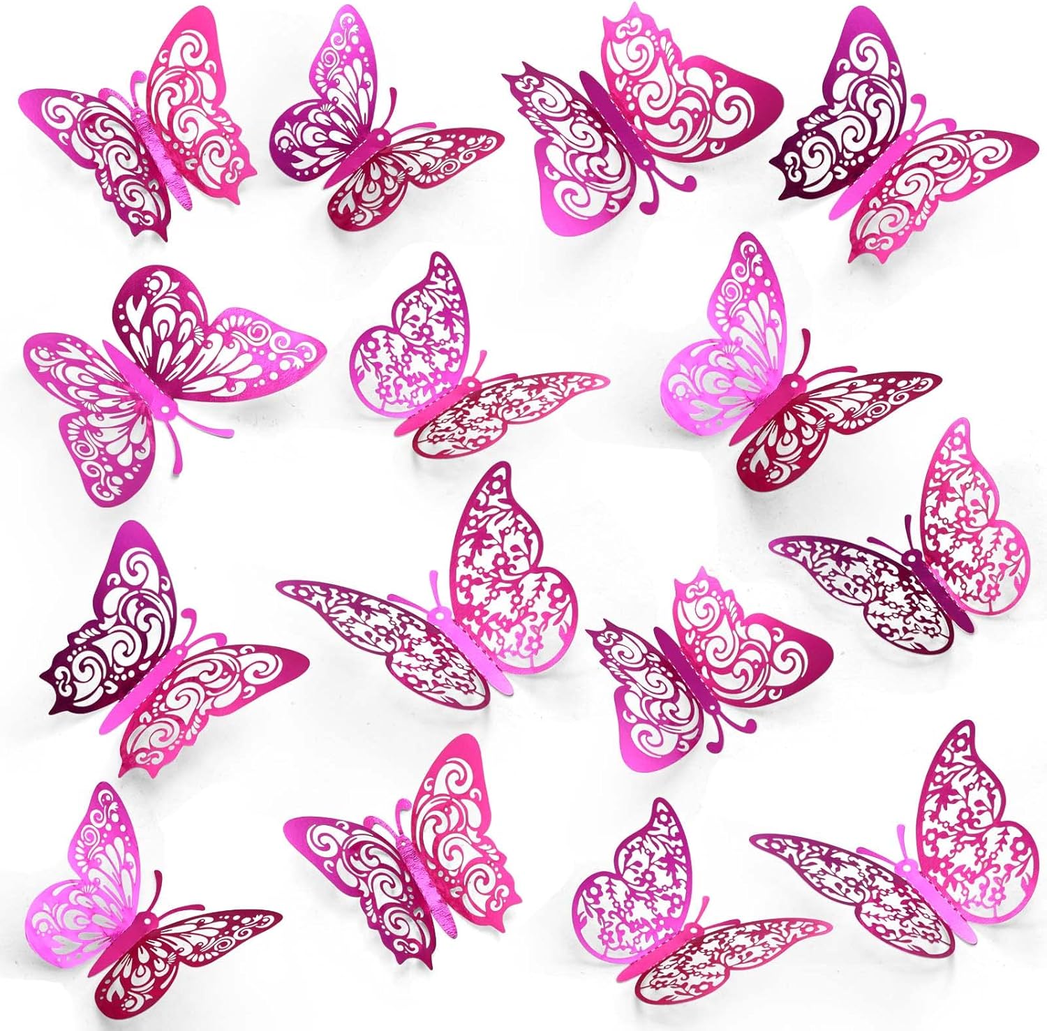 Skiennix 72 Pcs Butterfly Wall Decor - 3 Sizes & Styles for Party & Craft Decorations | Purple