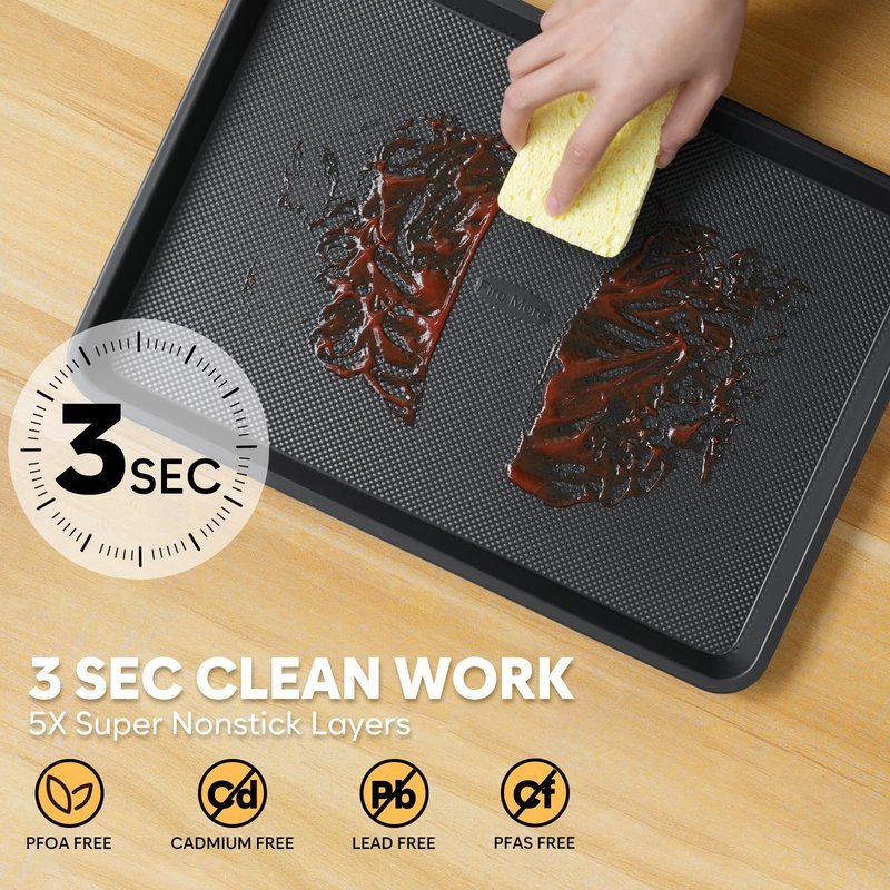 2 Pack Quarter Sheet Pan 12.8x9, Cookie Sheets for Baking 0.8mm Thick Non Stick Baking Sheets for Oven Heavy Duty Baking Trays