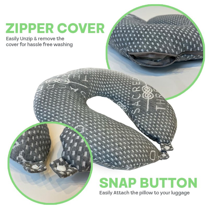 Sacred Thread Rayon Derived from Bamboo Travel Neck Pillow for Airplanes, Memory Foam for Airplane, Ergonomic Design Neck Rest, Travel Pillow for Sleeping