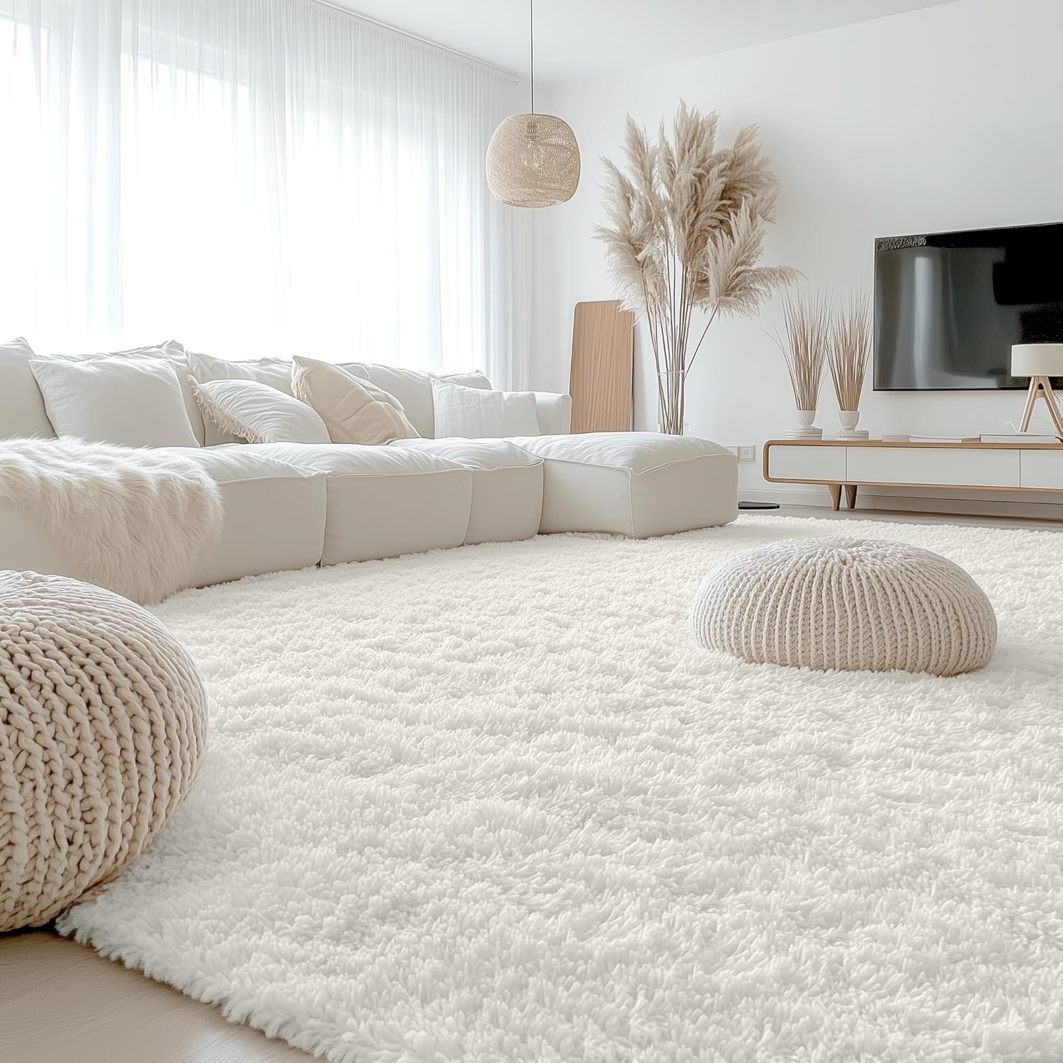 OLANLY Large Area Rug - Soft Fluffy Shaggy Indoor Carpet for Living Room & Bedroom | Ivory 8x8