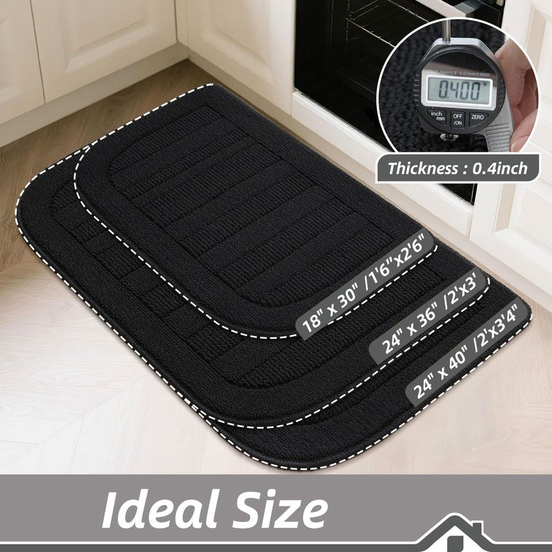 BEQHAUSE 24x36 Inch Kitchen Rug Mat Durable Kitchen Rugs Non-Slip Washable Absorbent Kitchen Mats for Floor Dirt-Resistant Semicircular Kitchen Mat (Black)