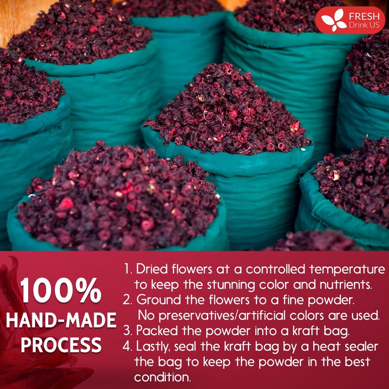 FreshDrinkUS, Premium 16oz Hibiscus Flower Powder, 100% Natural and Pure from Hibiscus Flowers, Natural Food Coloring, No Additives, No Gluten, No Sugar, Vegan