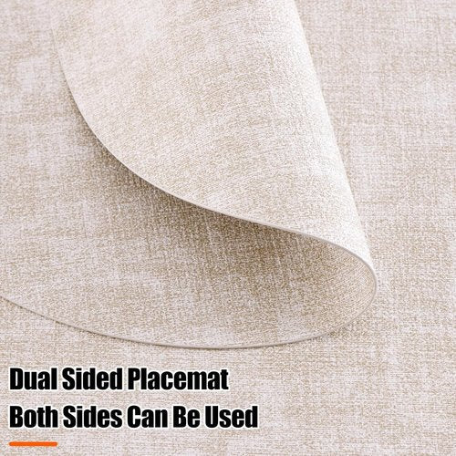 Homaxy Round Faux Leather Placemats - Washable Dual-Sided Dining Mats | Set of 6, 13" & 3.93" - Beige