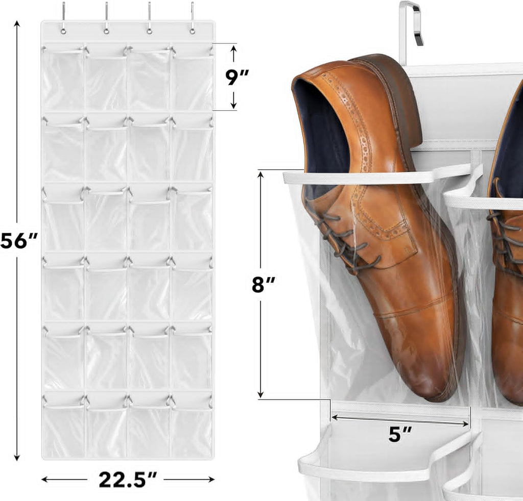Simple Houseware Over The Door Hanging Shoe Organizer - 24 Clear Pockets, White (56" x 22.5")