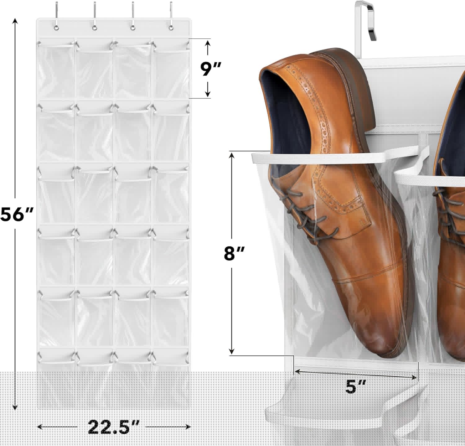 Simple Houseware Over The Door Hanging Shoe Organizer - 24 Clear Pockets, White (56" x 22.5")