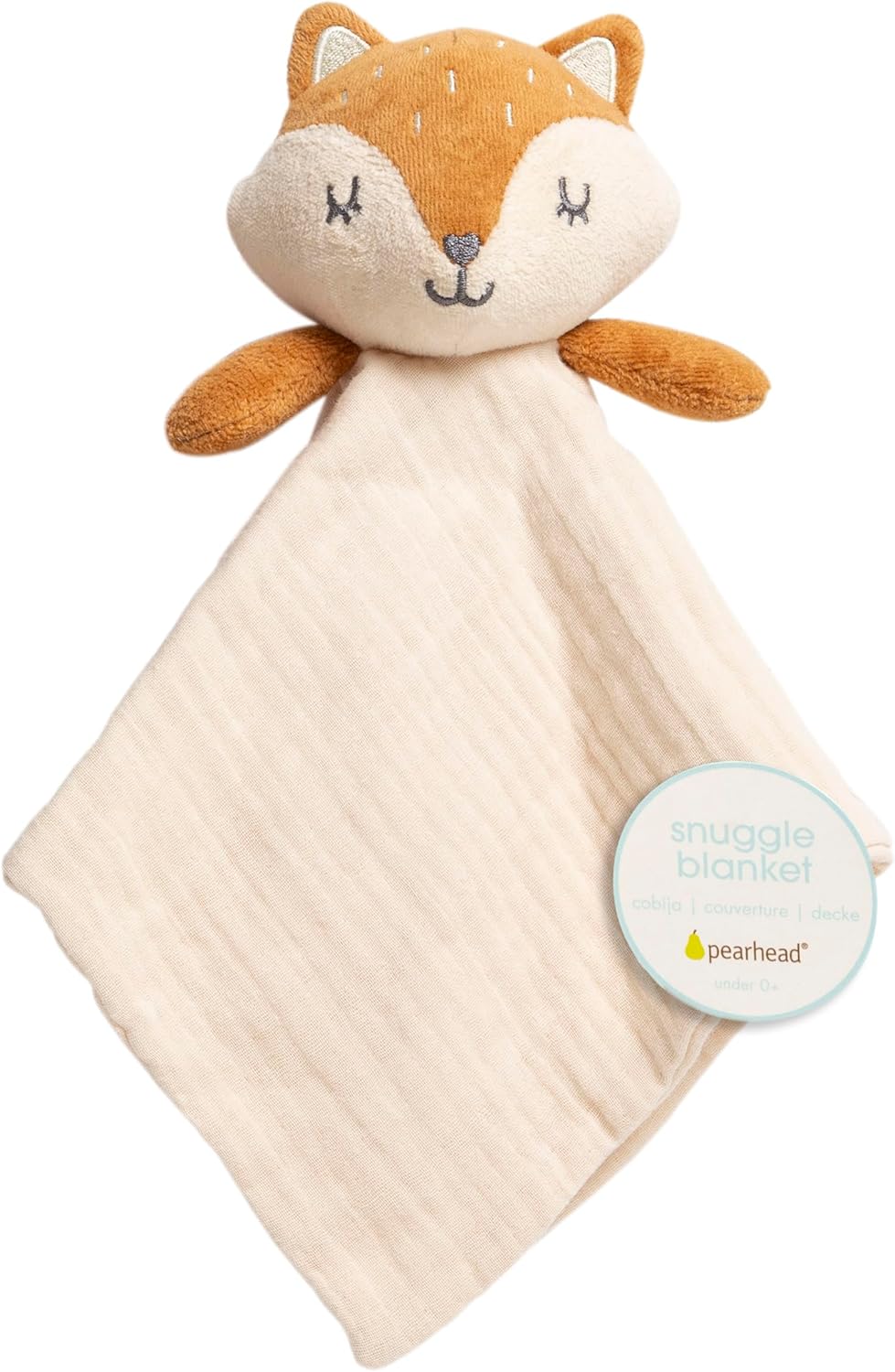 Pearhead Fox Baby Lovey - Organic Cotton Muslin Security Blanket | Soft & Breathable Snuggle Toy for Newborns, 0+ Months