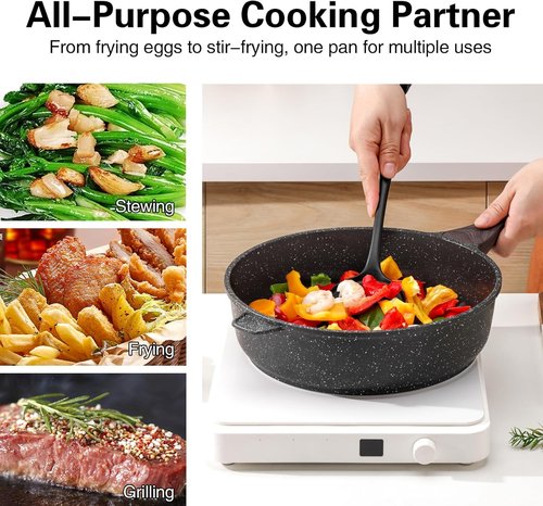 Kordisen Nonstick Deep Frying Pan - 12 Inch Skillet with Lid | 5 Qt Healthy Induction Cookware, PFOA Free
