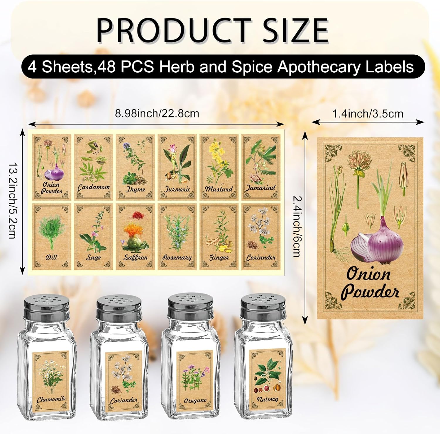 Skiennix 48PCS Herb & Spice Labels - Vintage Stickers for Jar Organization | Apothecary Labels (1.4"x2.4")