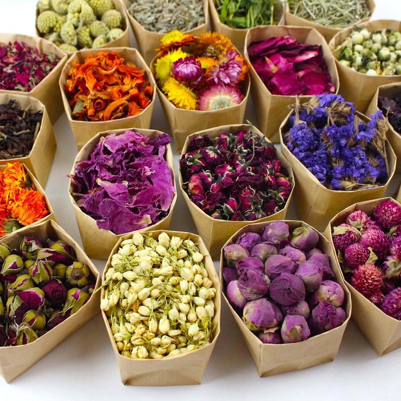 20 Pack*0.28oz Organic Dried Flowers|Linen Bag&Bamboo Clamp,Gluten-Free,Candle Soap Making,Lavender,Pink Rose,Jasmine and More