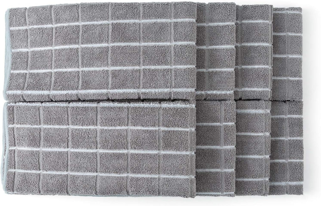 Skiennix Microfiber Dish Towels - Soft, Super Absorbent & Lint-Free - 8 Pack in Gray Lattice Design | 26 x 18 Inch