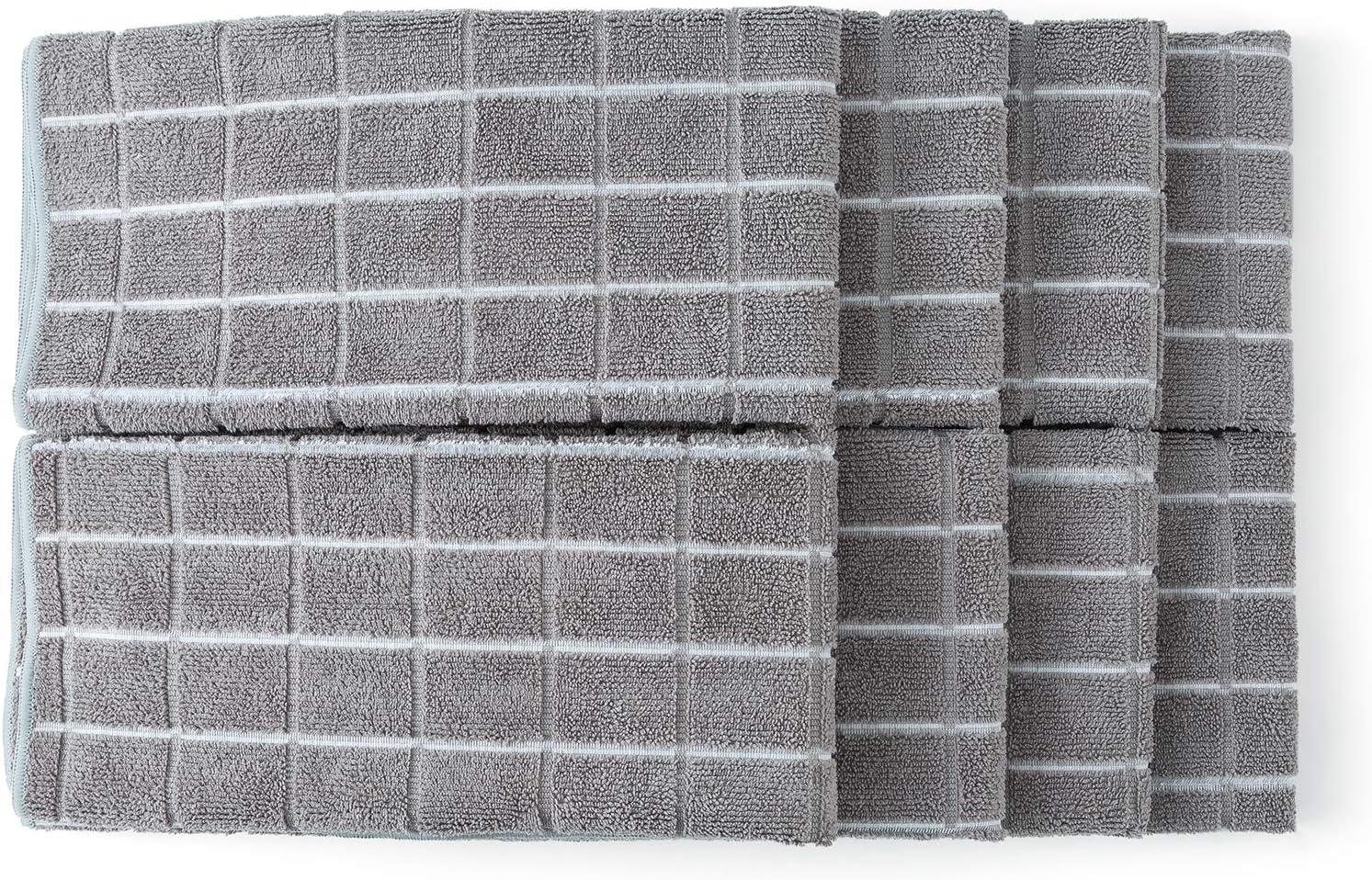 Skiennix Microfiber Dish Towels - Soft, Super Absorbent & Lint-Free - 8 Pack in Gray Lattice Design | 26 x 18 Inch