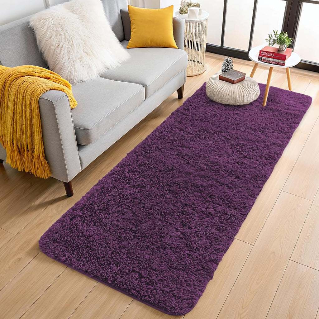 OLANLY Runner Rugs - Soft, Machine Washable Shaggy Carpet for Hallway & Bedroom | Dark Purple 2x8 ft