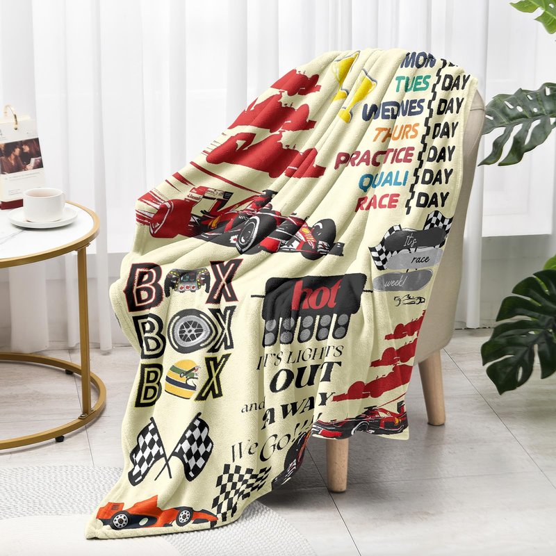 MHunter 50'' x 40'' Car Gift F1 Single Sided Flannel Blanket, Racing Car Throw Blanket House, Blankets All Seasons Warm Cozy Blankets for Sofa Chairs Bed Office Home Fans Boys Men Women All Ages