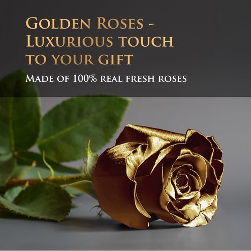 LUX BLOSSOM BOUTIQUE 17 Forever Roses in a Box - Luxury Red & Gold Roses, Gold Roses, Preserved Roses Gifts for Women, Forever Flowers Gifts for Wife, Roses for Delivery Prime (Gold Box)