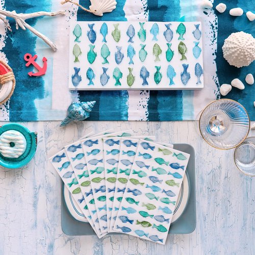 Seajan 200 Pcs Fish Paper Guest Napkins Disposable Hand Towels for Bathroom Paper Disposable Guest Towels Napkins for Spring and Summer Wedding Bathroom Birthday Dinner Party